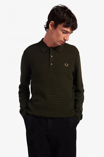 Fred Perry Chevron Textured Neulottu Miesten Paidat Vihreä | FI 1562FDNM